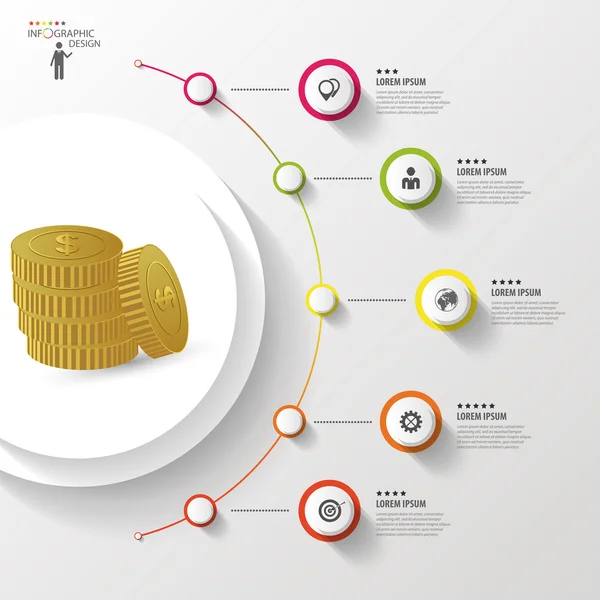 Infografía. Dinero. Círculo colorido con iconos. Vector — Archivo Imágenes Vectoriales