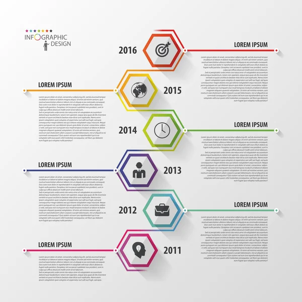 Infografías de línea de tiempo. plantilla de diseño hexagonal. Vector — Archivo Imágenes Vectoriales