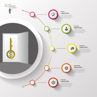 Infographic. Key. Colorful circle with icons. Vector
