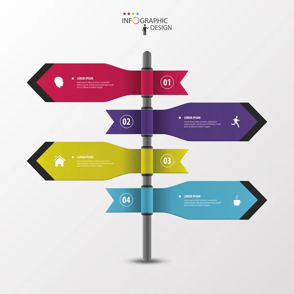 Infographic template of multidirectional pointers on a signpost — Stock Vector