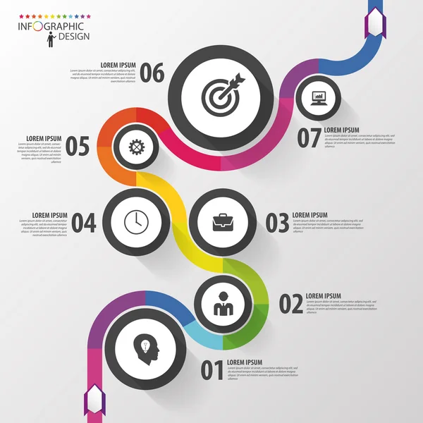 Renkli iş yolu. Zaman çizelgesi Infographic şablonu. Vektör — Stok Vektör