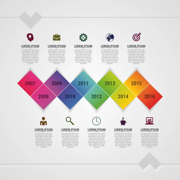 Infografías planas de línea de tiempo abstracta colorido vector ilustración con rectángulo — Archivo Imágenes Vectoriales