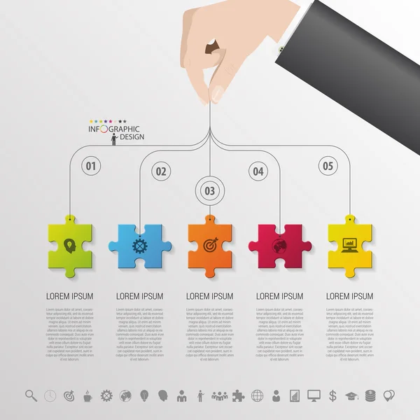 Infographic with puzzle piece on the grey background. Vector — Stock Vector