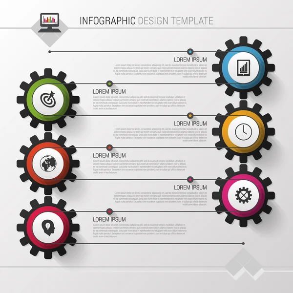 Engranajes coloridos. Plantilla de diseño infográfico moderno. Ilustración vectorial — Archivo Imágenes Vectoriales