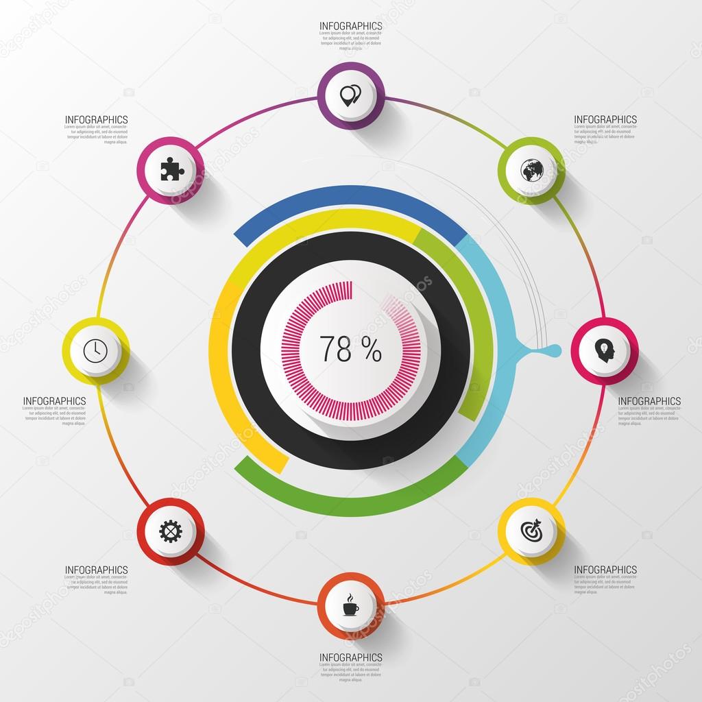 Infographic. Business concept. Colorful circle with icons. Vector