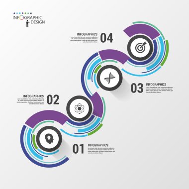 Renkli iş yolu. Zaman çizelgesi Infographic şablonu. Vektör