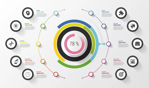 Infografica. Concetto aziendale. Cerchio colorato con icone. Illustrazione vettoriale — Vettoriale Stock