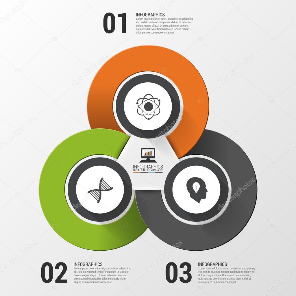 Modern infographics options banner with 3-part pie chart and icons. Vector illustration