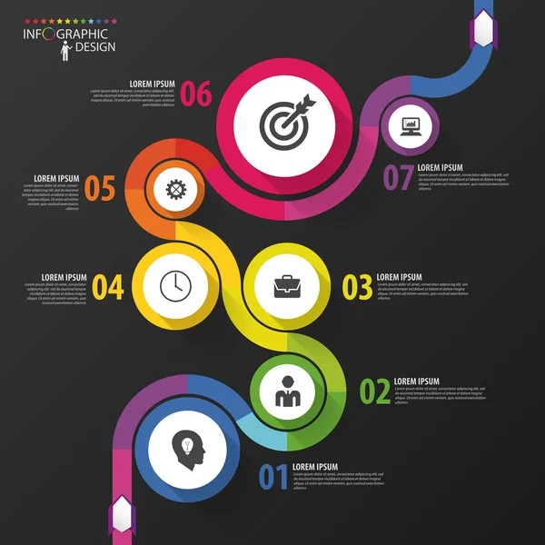 Renkli iş yolu. Zaman çizelgesi Infographic şablonu. Vektör