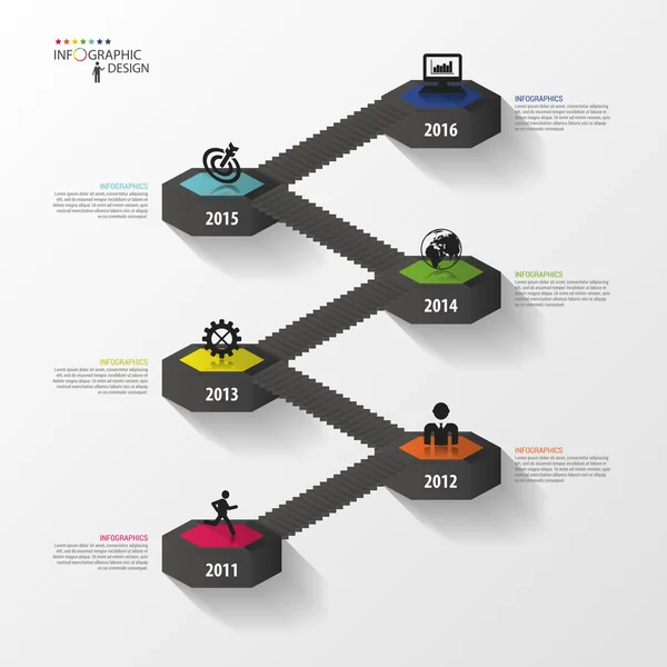 Infografías abstractas del hexágono 3d o plantilla de línea de tiempo. Ilustración vectorial — Archivo Imágenes Vectoriales