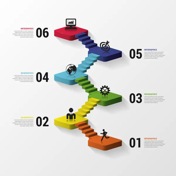 Infografías abstractas de escaleras 3d o plantilla de línea de tiempo. Ilustración vectorial — Archivo Imágenes Vectoriales