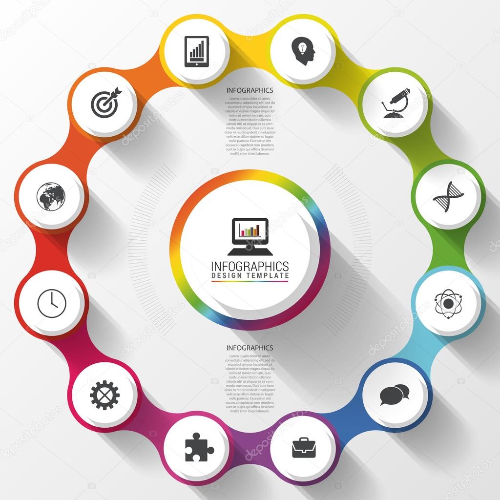 Modern business circle colorful design. Options banner. Infographics. 12 twelve components. Vector illustration