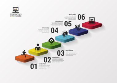 3D merdiven infographics veya zaman çizelgesi şablonu soyut. Vektör çizim