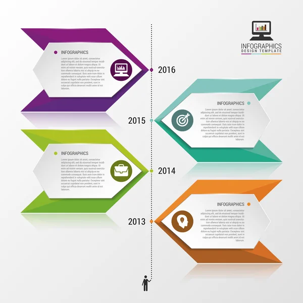 Design de infográficos de linha do tempo. Pode ser usado para layout de fluxo de trabalho, diagrama, web design. Ilustração vetorial —  Vetores de Stock