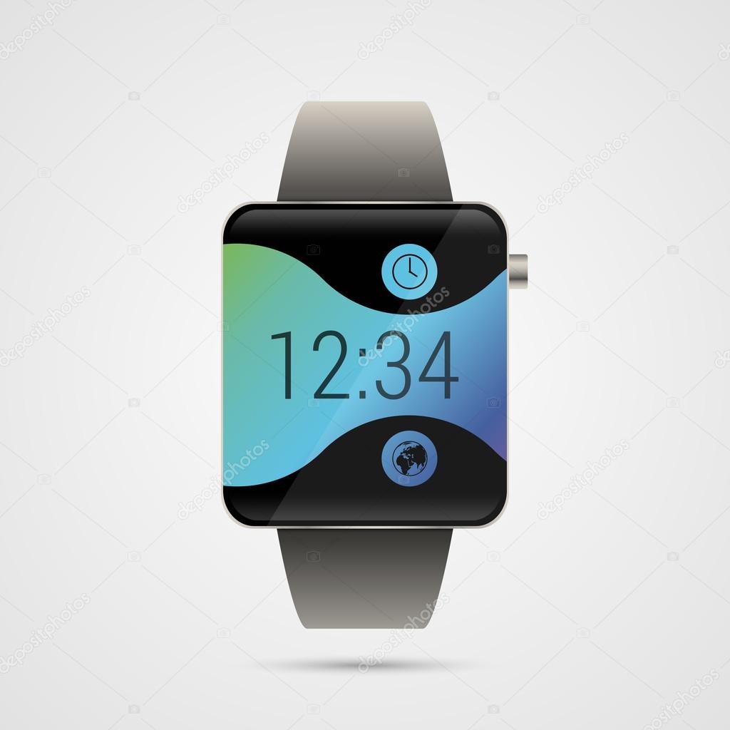 Modern shiny smart watches with buttons and wave. Vector illustration