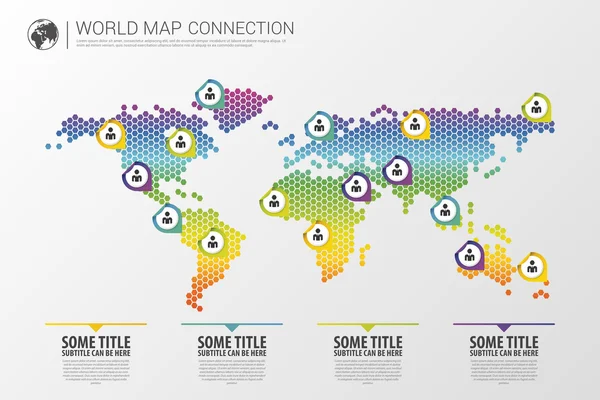 Colorido concepto moderno de conexión de mapas del mundo de infografía. Ilustración vectorial — Vector de stock