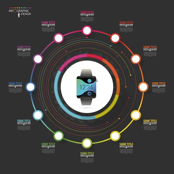 Modelo de relatório infográfico com linhas. Relógio inteligente moderno. Ilustração vetorial —  Vetores de Stock