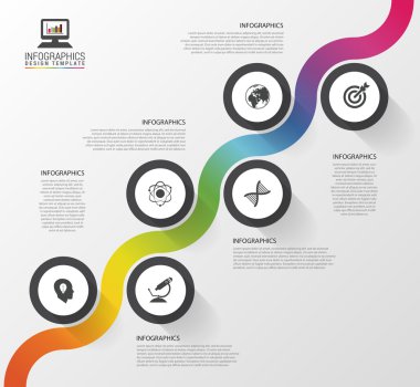 Renkli iş yolu. Zaman çizelgesi Infographic şablonu. Vektör çizim