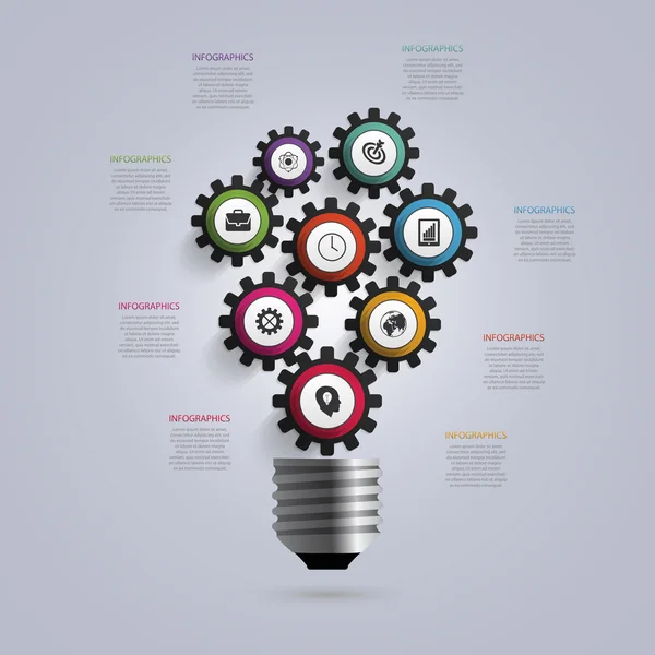 Light Bulb with gears and cogs. Infographic design template. Business concept. Vector illustration — Stock Vector
