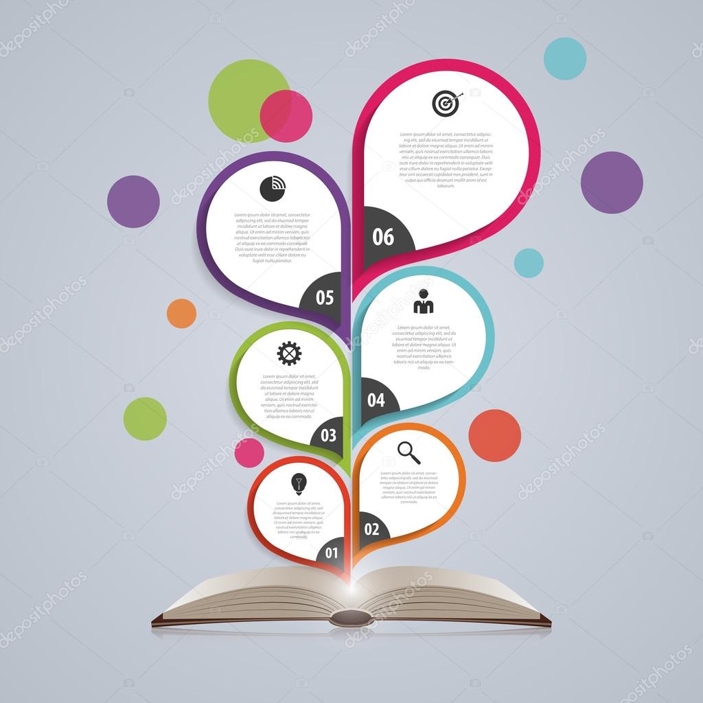 infographic design template with book. Abstract tree. Vector illustration