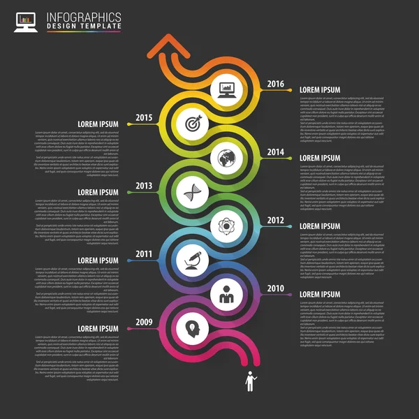 Oś czasu infografiki szablon. Kolorowy nowoczesny design. Ilustracja wektorowa — Wektor stockowy