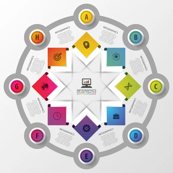 Vektorkreis-Infografiken mit Symbolen. Vorlage für die Präsentation. Diagrammkonzept mit 8 Teilen — Stockvektor