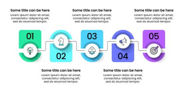 Simgeli bilgi şablonu ve 5 seçenek veya adım. Çizgi. İş akışı düzeni, diyagram, pankart, web tasarımı için kullanılabilir. Vektör illüstrasyonu