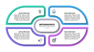 Simgeli bilgi şablonu ve 4 seçenek veya adım. Pankart. İş akışı düzeni, diyagram ve web tasarımı için kullanılabilir. Vektör illüstrasyonu