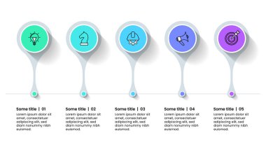 Simgeli bilgi şablonu ve 5 seçenek veya adım. İş akışı düzeni, diyagram, pankart, web tasarımı için kullanılabilir. Vektör illüstrasyonu