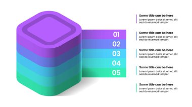 5 seçenek ya da adımlı bilgi şablonu. İş akışı düzeni, diyagram, pankart, web tasarımı için kullanılabilir. Vektör illüstrasyonu