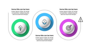 Simgeli bilgi şablonu ve 3 seçenek veya adım. Çizgi. İş akışı düzeni, diyagram, pankart, web tasarımı için kullanılabilir. Vektör illüstrasyonu