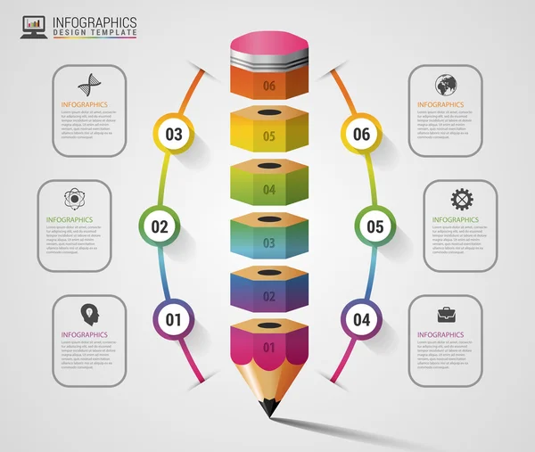 Kleurrijke potlood Infographics stap optie. Moderne ontwerpsjabloon. Vectorillustratie — Stockvector