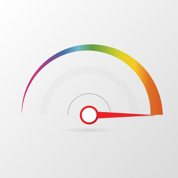 Colorful tachometer, speedometer icon, performance measurement symbol. Vector illustration