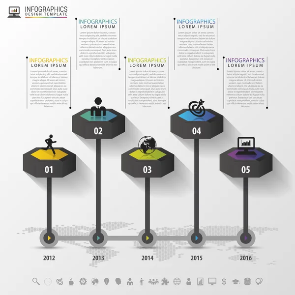 Zeitleiste Infografik-Design-Vorlage mit Symbolen. Vektorillustration — Stockvektor