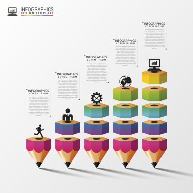 Renkli kurşun kalem Infographics adım seçeneği. Vektör çizim