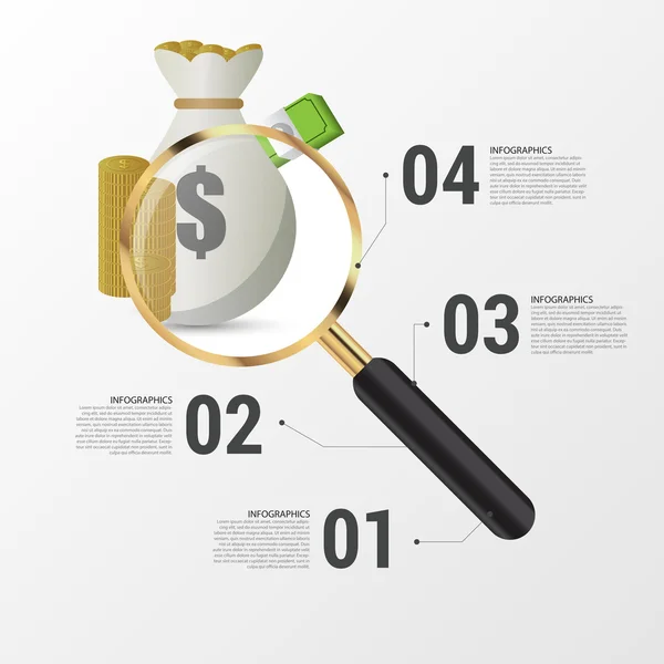 Investment analysis graphic design concept with magnifying glass. Vector — Stock Vector