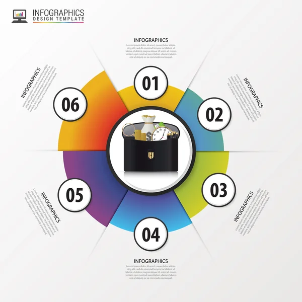 Banner de opções de infográficos modernos com torta de 6 partes. Ilustração vetorial —  Vetores de Stock