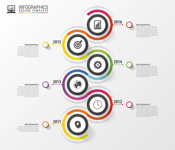 Modelo de infográficos de linha do tempo. Design moderno colorido. Ilustração vetorial — Vetor de Stock