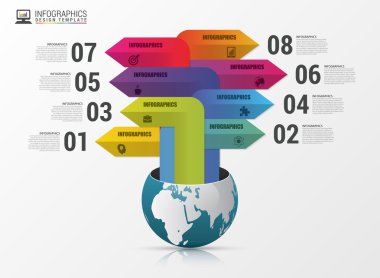 Küre ile okları. Infographic tasarım şablonu. Vektör çizim
