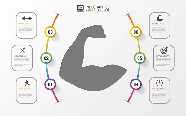 Fitness statistiken och infographics med biceps. Vektor — Stock vektor
