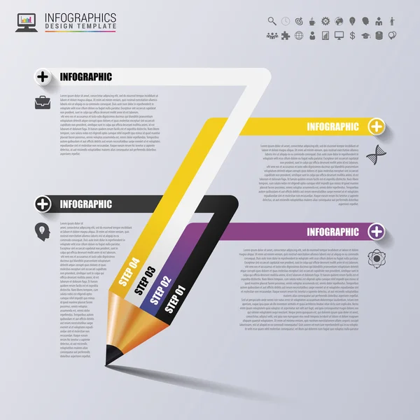 Matita educativa. Modello di progettazione infografica. Vettore — Vettoriale Stock