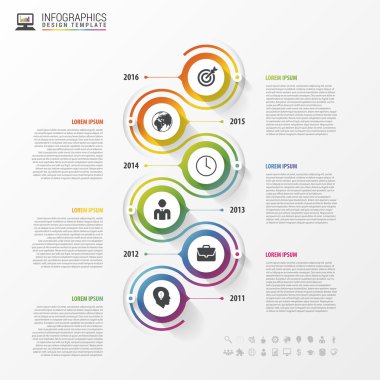 Zaman çizelgesi infographics şablonu. Renkli modern tasarım. Vektör
