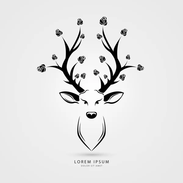 Deer head with roses- vector illustration. Creative style. Vecto — Stock Vector