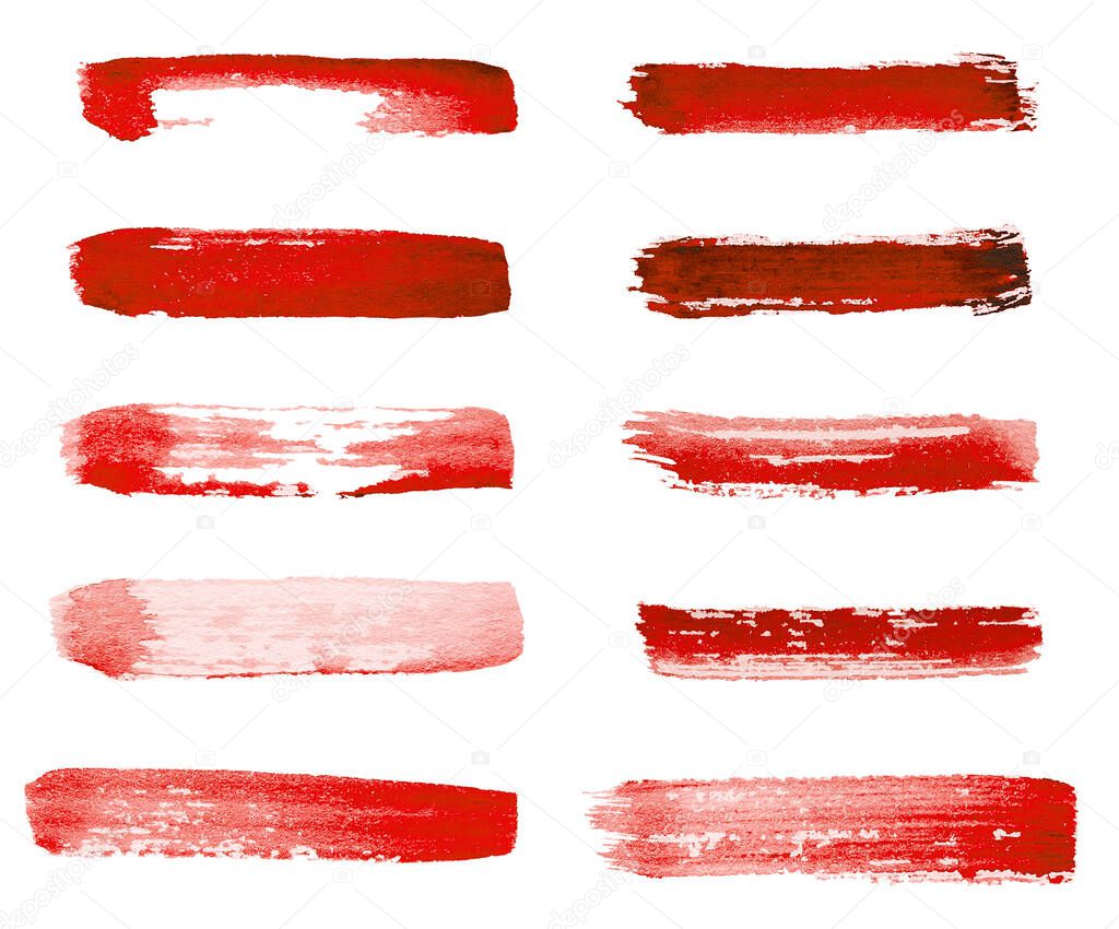 Red Watercolor Strokes Stains Isolated White strain abstract background