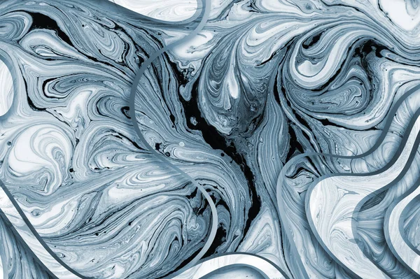 Мраморный Абстрактный Акриловый Фон Природа Мраморной Черно Белой Голубой Текстуры — стоковое фото