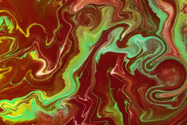 Абстрактный Флюидный Художественный Фон Коричневого Зеленого Цветов Жидкий Мрамор Акриловая — стоковое фото