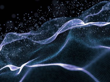 Mavi akan siber noktalarla dijital arkaplanın 3B görüntüsü