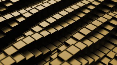 3 boyutlu görüntüleme. Koyu plastik yüzey dalga hareketinde. Yukarı ve aşağı hareket eden küplerin soyut 3d çizimi.