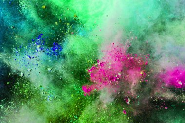 Havaya renkli toz sıçrıyor. Holi kutlaması. Arkaplan.