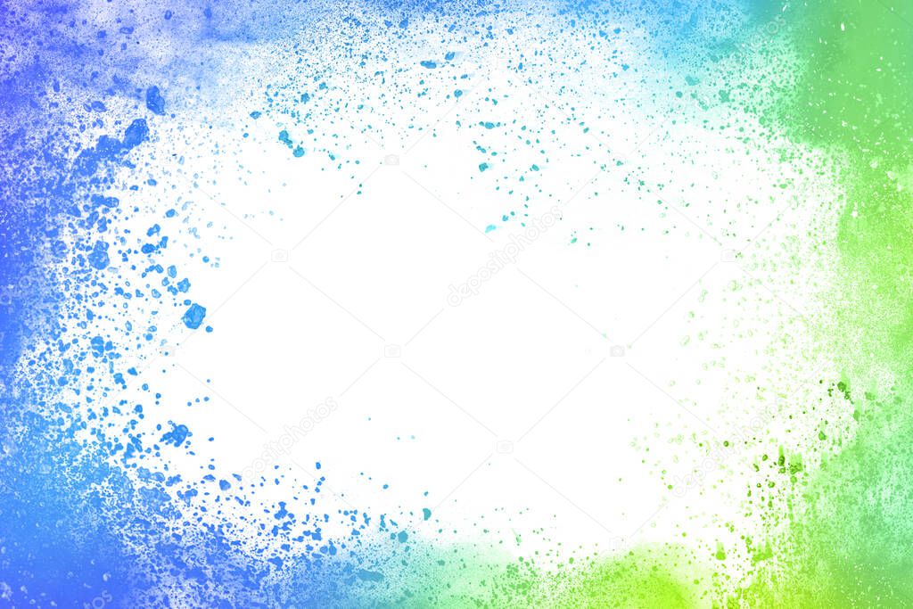 Colorful green blue  Powder Explosion White Background 